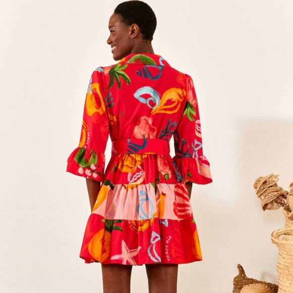 Farm Rio Red Mixed Fruits Ocean Mini Dress Size S - Picture 2 of 11